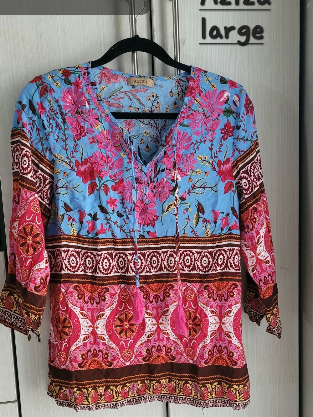 Anthropologie Aziza Floral Tunic in Blue, Pink & Brown